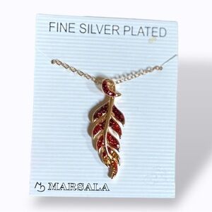 Marsala 🪢 Fine Silver Plated Gold & Red Leaf Pendant Necklace